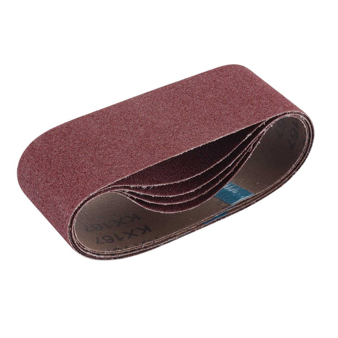 The Draper Cloth Sanding Belt (Product Code: SB75457) is a rolled-up piece of red sandpaper with an 80 grit rough texture, measuring 75 x 457mm, made from aluminium oxide for high performance sanding. Available in a pack of five.