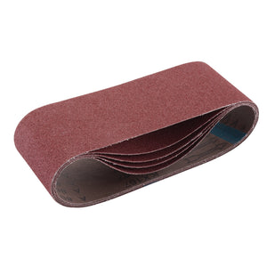 The Draper Cloth Sanding Belt, measuring 100 x 610mm with an 80 grit coarse brown surface, comes in a pack of five and is designed for high performance and durability in sanding and grinding applications.