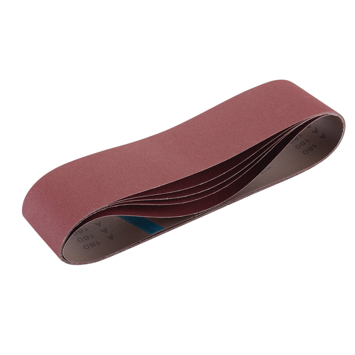 A Draper Cloth Sanding Belt, 100 x 915mm, 180 Grit with cloth backing and aluminium oxide, looped and ready for use (Pack of 5) - SB100915, isolated on a white background.