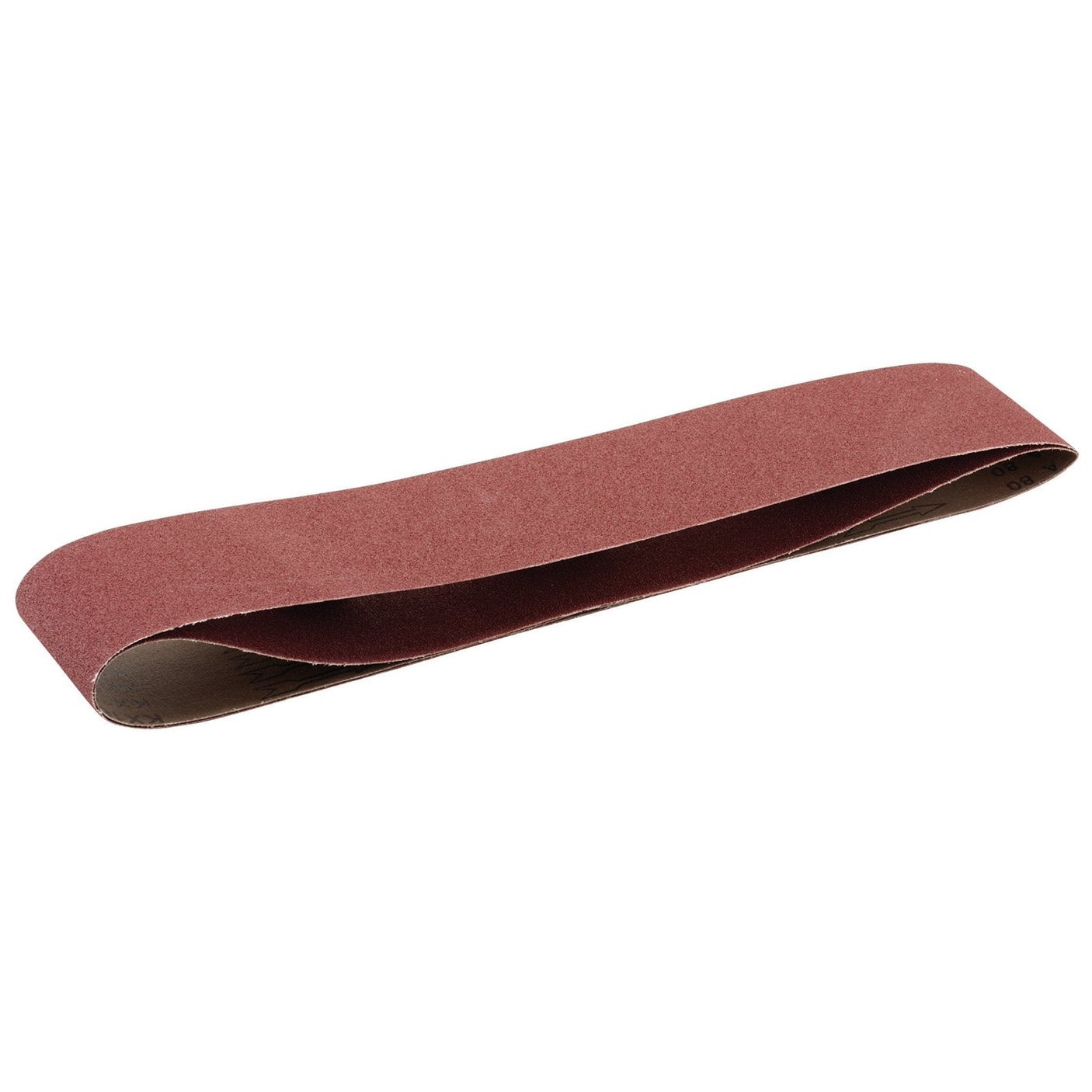 A close-up of a Draper Cloth Sanding Belt, 100 x 1220mm, 80 grit (pack of 2) - SB1001220, featuring a continuous loop design made from durable aluminum oxide.