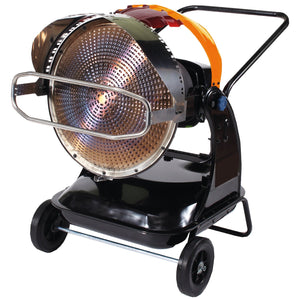 The SIP FIREBALL 1822 Infrared Diesel Heater (IP-09312) by SIP is a mobile industrial heater on wheels, equipped with a large circular heating element and a durable push handle, making it ideal for medium-sized garages and workshops.