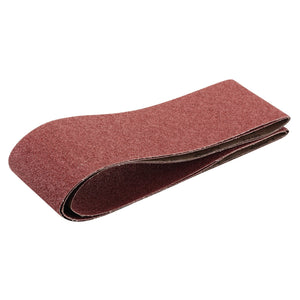 The Draper Cloth Sanding Belt, 152 X 2010mm, 40 Grit (Pack Of 2) - SB1522010, features red aluminium oxide sandpaper suitable for sanding wood or metal surfaces. The durable polycotton backing guarantees longevity and efficiency.