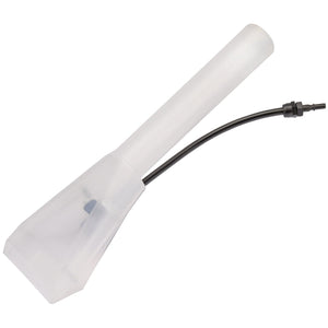 The Draper Shampoo Upholstery Nozzle For Swd1200 - AVC59 is a clear plastic vacuum attachment that features a rectangular suction head and a black hose connector.