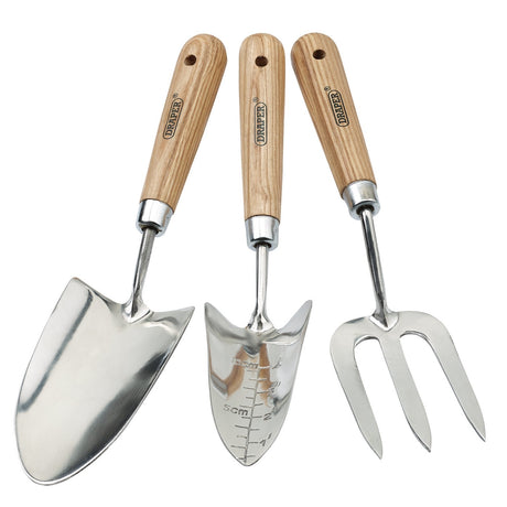 Draper Heritage Stainless Steel Hand Fork And Trowels Set With Ash Handles (3 Piece) - FTT/ASH/SET - Farming Parts