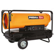 A yellow and black industrial electric heater with wheels, identified as the "SIP FIREBALL XD275 Gear Pump Diesel/Paraffin Space Heater | IP-09597," engineered by SIP for portable space heating in large workshops.