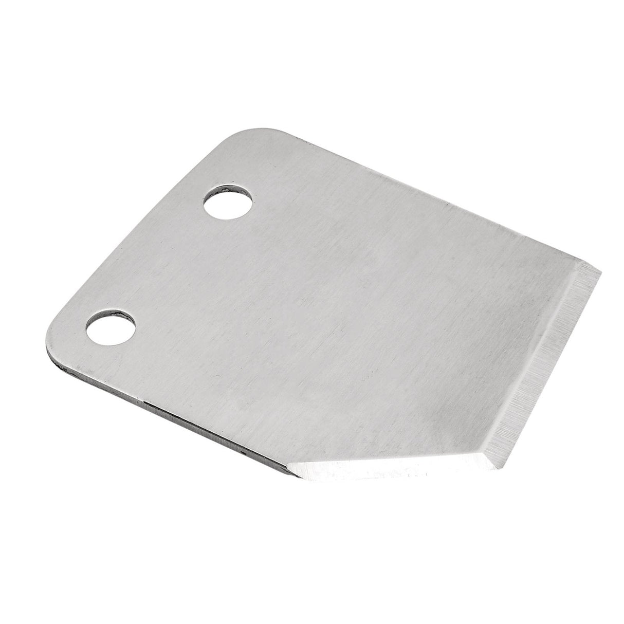 The Draper Knipex Spare Blade for Draper or Knipex Hose and Conduit Cutter - 90 29 185 is a flat metal scraper blade featuring two holes near the top and a beveled edge designed for cutting or scraping.