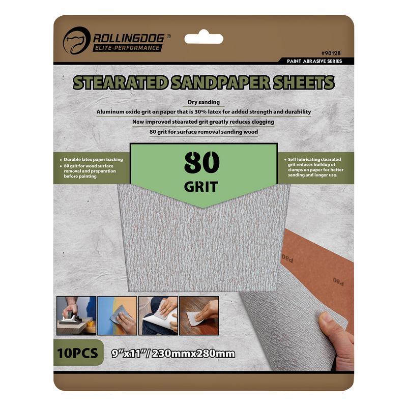 ROLLINGDOG STEARATED SANDING SHEETS, 230 X 280MM, 80 GRIT (PACK OF 10)