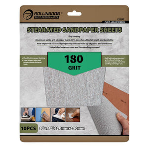 ROLLINGDOG STEARATED SANDING SHEETS, 230 X 280MM, 180 GRIT (PACK OF 10)
