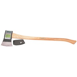 The Draper Yankee Pattern Felling Axe, 1.1Kg - FA/L, featuring a hickory shaft and a forged carbon steel blade, is displayed with a black blade cover.