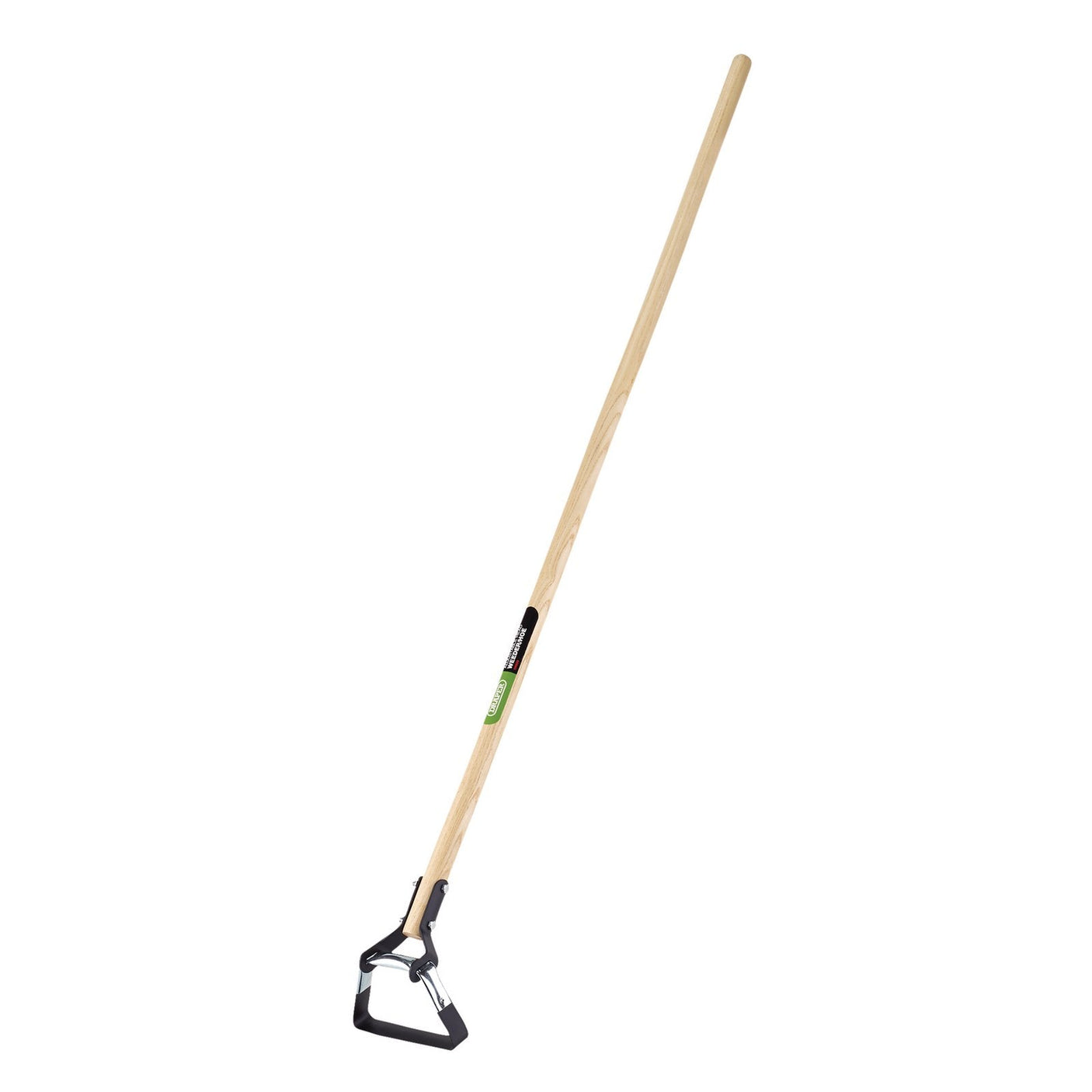 The Draper Long Handled Adjustable Head Weeder/Hoe - WW features a sturdy wooden handle and a metal looped blade at the end, making it an effective garden weeder for tackling tough weeds.