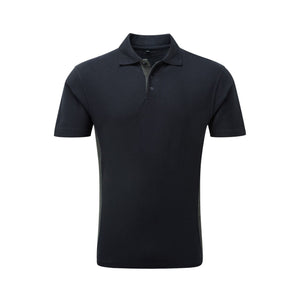 The Cottonmount Tuffstuff Pro Work Polo Shirt Navy, a short-sleeved polo shirt with a collar and three-button placket, is displayed against a white background. Crafted from easy care fabric, it exemplifies quality workwear perfect for everyday use.