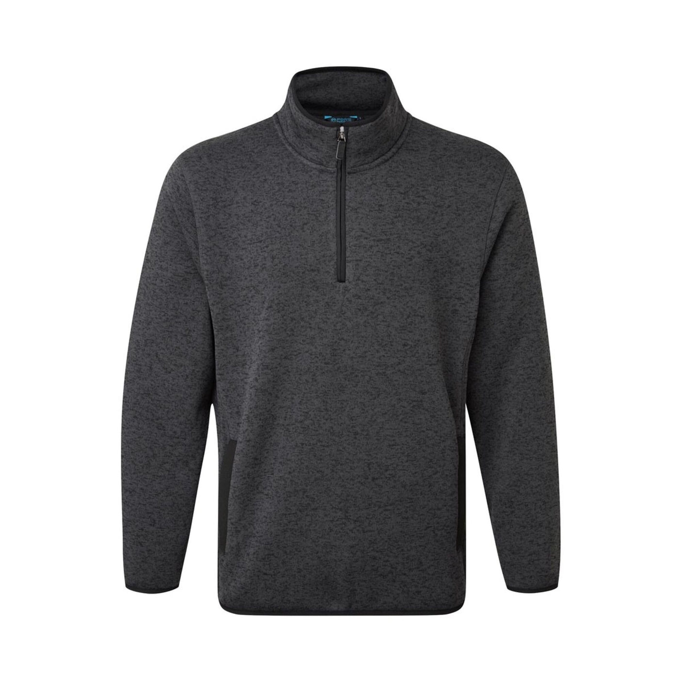 The Fort Easton 1/4 Zip Pullover Grey/Marl by Cottonmount is a polyester sweater fleece with long sleeves and a high collar. It features zipped handwarmer pockets and a zipper pocket on the left side.