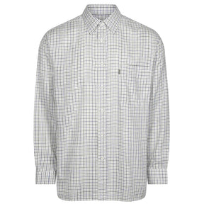 The Champion Epsom P/Cotton Long-sleeved Shirt Green by Cottonmount is a checkered white and green button-up shirt. Made from a blend of polyester and cotton, it boasts a classic collar and a single chest pocket.