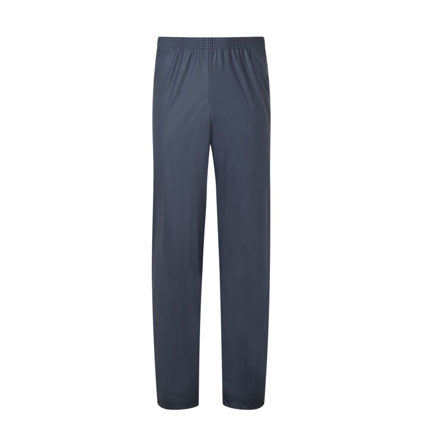 Image of a pair of Fort Flex PU Waterproof Trousers in navy, featuring the Cottonmount brand, with an elasticated waist and stretchable fabric.