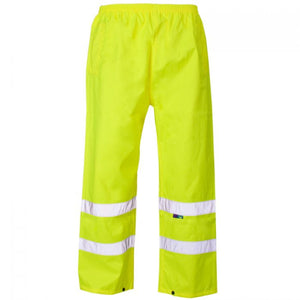 The Cottonmount Hi-Vis Reflective Waterproof Trousers Yellow feature high-visibility yellow 300D Oxford PU fabric combined with reflective bands around the legs and an elasticated waistband for a secure fit.