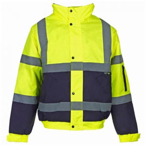 Hi-Vis Reflective 2-Tone Bomber Jacket Yellow/Navy - Farming Parts