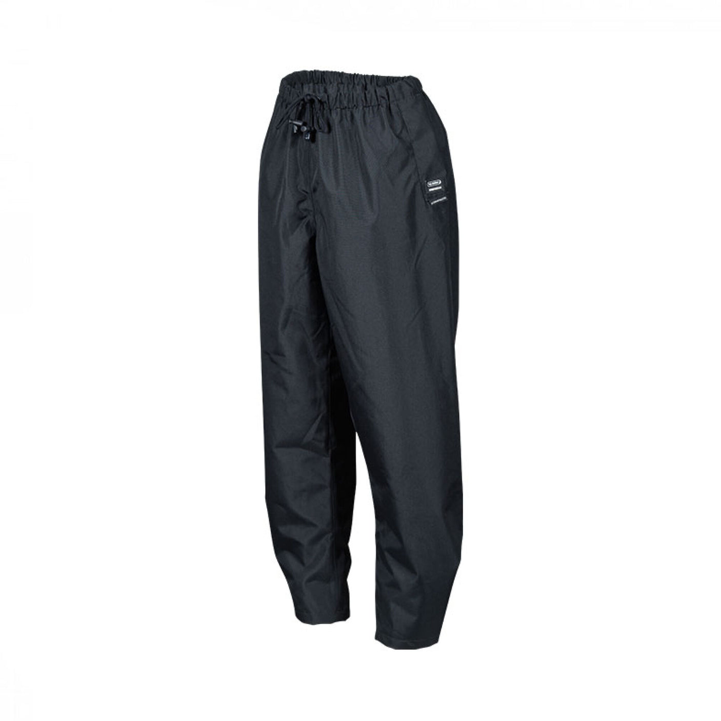 Cottonmount's Swampmaster No-Sweat Xtremegear Waterproof Trousers in Navy, featuring an elastic waistband and drawstring closure, displayed against a white background. Crafted from windproof breathable fabric, these pants offer optimal protection.