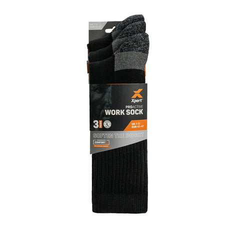 Xpert Pro Active Work Sock 3 Pack Black - Farming Parts
