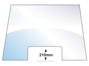 Diagram suitable for conveying information about the Sparex Windshield - S.10002, featuring a recessed cutout at the bottom center and measuring 210mm in width.