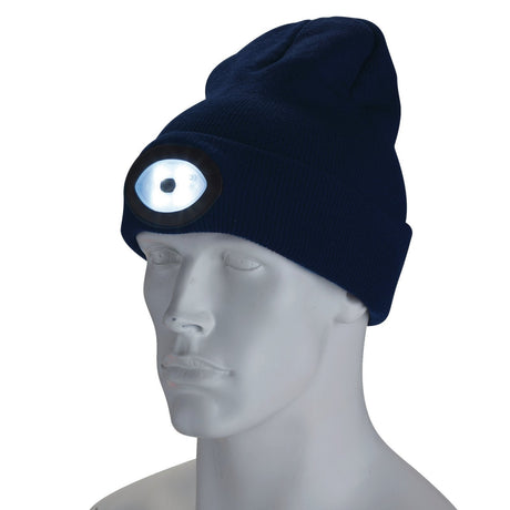 Draper Beanie Hat With Rechargeable Torch, One Size, 1W, 100 Lumens, Navy Blue - BT-NB - Farming Parts