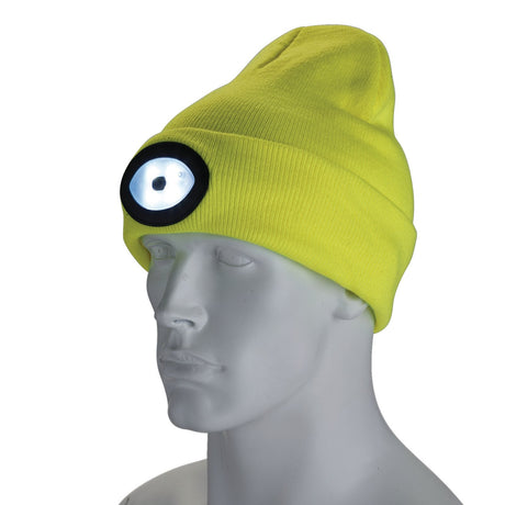 Draper Beanie Hat With Rechargeable Torch, One Size, 1W, 100 Lumens, High-Vis Yellow - BT-Y - Farming Parts