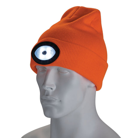 Draper Beanie Hat With Rechargeable Torch, One Size, 1W, 100 Lumens, High-Vis Orange - BT-O - Farming Parts