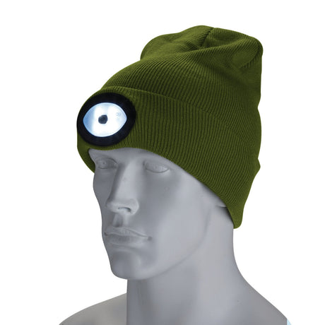 Draper Beanie Hat With Rechargeable Torch, One Size, 1W, 100 Lumens, Green - BT-GR - Farming Parts