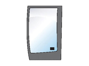 Illustration of a rectangular car window with a dark border, featuring Lower Front Glass LH (Sparex Part Number: S.100577) rubber accents from Sparex, and a small dark square in the bottom right corner.