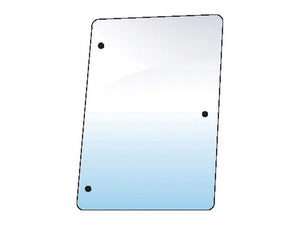 An illustration of a clear rectangular sheet with rounded corners and three black dots in a diagonal line from top left to bottom right, resembling the precision of Side Glass RH by Sparex (Sparex Part Number: S.100580).