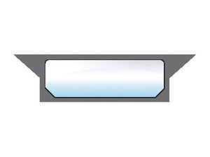 The Rear Window (Sparex Part Number: S.100584) by Sparex is a minimalist rectangular mirror with beveled edges and a blue gradient reflection, mounted on a gray frame with pointed corners, featuring Sparex Glazing for enhanced durability.