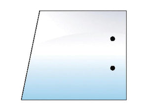 A quadrilateral glass panel with a slight gradient from white to blue and two black dots aligned vertically on the right side, designed as a fitting piece in the Sparex series, is known as Side Glass LH/RH (Sparex Part Number: S.100665).