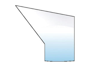 The image features a geometric design resembling the Door Glass RH & LH from Sparex (S.100681), characterized by a white, triangular top portion and a blue, trapezoidal bottom portion set against a white background.