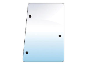 A rectangular glass panel with rounded corners and three evenly spaced black dots—two near the top-left edge and one near the bottom-right edge—framed by a sleek glazing rubber for added durability, is available as the Side Glass RH (Sparex Part Number: S.100835) from Sparex.