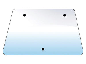 Illustration of the Sparex Windscreen (Sparex Part Number: S.100967) featuring a standardized vehicle license plate template with three drill holes—two at the top and one at the bottom—set against a gradient background transitioning from white to light blue, adorned with a subtle curved design.
