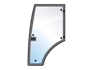 An illustration of the Door Glass LH by Sparex (Sparex Part Number: S.101033) featuring a black frame, glazing rubber, and attachment points.