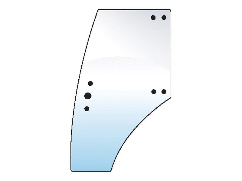 An illustration of the Door Glass LH (Sparex Part Number: S.101045) with a curved glass panel featuring multiple black dots and screw holes, displaying a gradient from clear at the top to light blue at the bottom, reminiscent of the high quality seen in Sparex products.