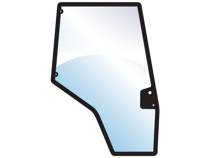 A diagram of the Door Glass RH (Sparex Part Number: S.101068) from Sparex shows a vehicle window glass pane with a black frame, featuring an irregular shape and a small mounting hole on the side, making it ideal for use with RH Gas Strut components.