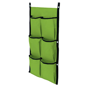 The Draper 6-Section Fabric Hanging Grow Bag (HGB6) from Draper is crafted from breathable Oxford fabric, featuring six pockets and black trim, and is secured with metal button snaps at the corners.