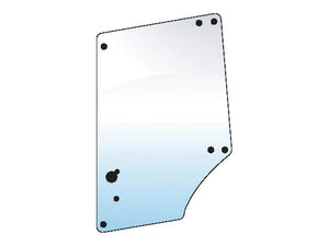 The Sparex Door Glass (Part Number: S.10128), featuring a clear, rectangular design with several small black mounting holes and a strip of glazing rubber, is shown against a white background.