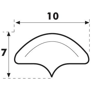 A black and white diagram of a Locking Bead by Sparex, Curved Shape with a Pointed Base, measuring 10 units wide and 7 units tall. (Sparex Part No.S.10175)