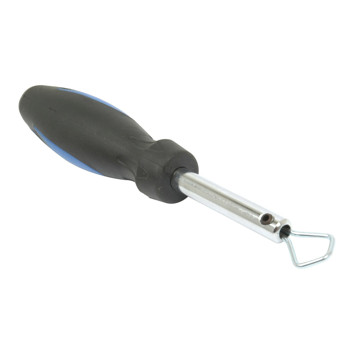 The Sparex Locking Bead Installation Tool (Sparex Part No. S.10178) is a versatile instrument made of stainless steel with a black and blue handle, featuring a curved hook at one end.