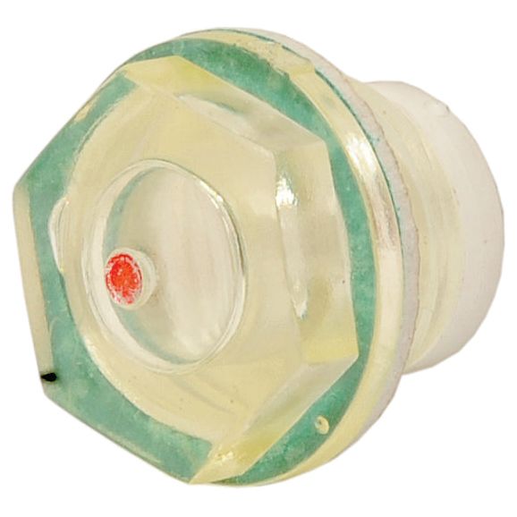 Close-up of a transparent, faceted cylindrical object with a white base and a red dot in the center, reminiscent of the Sparex Oil Plug 5060105004, also known as Sparex Part No.S.101853, designed for components in advanced Battioni vacuum pumps.