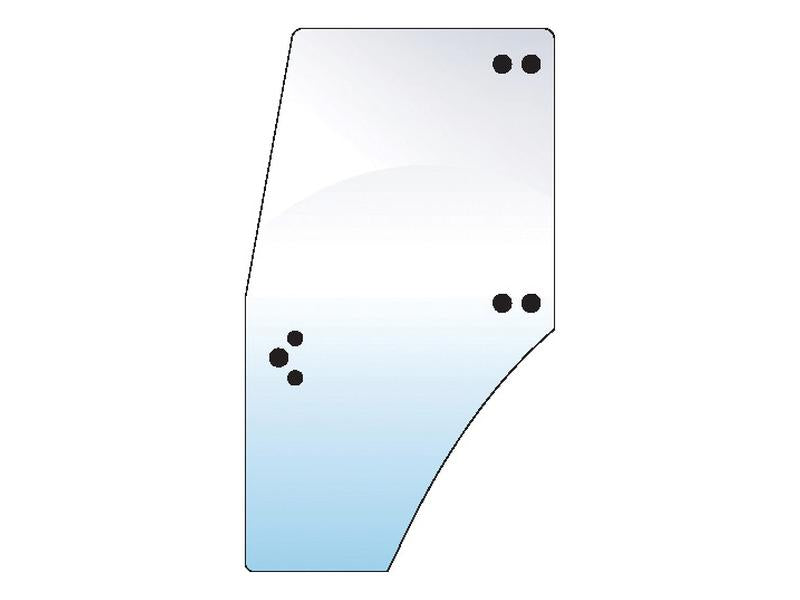 A transparent, rectangular sheet with an angled design featuring four pairs of small black dots on the right side, which may function as a Door Glass LH fitting (Sparex Part Number: S.101985 from Sparex). The lower part is shaded blue.