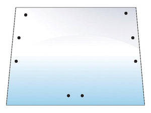 A flat, transparent trapezoidal pane under Tariff Code 8708299000, featuring seven black dots along the perimeter and two black dots at the bottom center, known as the Rear Window (Sparex Part Number: S.102125) from Sparex.