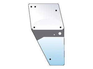 Illustration of a trapezoidal Door Glass RH with various circular holes and a horizontal grey stripe across its middle section, often used in Sparex applications. Sparex Part Number: S.102181.