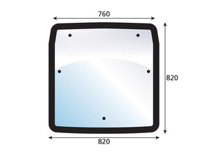 Sun Roof mirror by Sparex (Part Number: S.102184) features a black frame, measuring 820 units in height and width, with a smaller dimension of 760 units indicated on the mirror surface. It has four screw holes at the corners and is compatible with Tariff Code 8708299000.