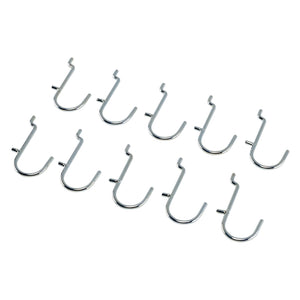 Ten Draper Metal J-Hooks, model AMS400-JH, arranged in two rows on a white background, perfect for enhancing tool organization on pegboards.