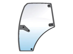 An illustration of the Sparex Door Glass LH (Sparex Part Number: S.102194), featuring a transparent, irregularly shaped glass panel with a black border, five mounting holes, and a subtle curved edge.