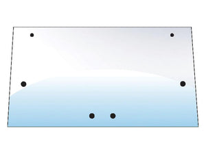 The Sparex Rear Window (Part Number: S.102241) is a clear rectangular glass panel featuring four black dots at the corners and three along the bottom edge, classified under Tariff Code 8708299000.