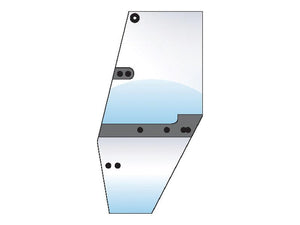 Technical drawing of an irregularly shaped metal part featuring multiple drilled holes and mounting points, indicating areas for attachment or modification, with a specific focus on the Sparex Door Glass LH (Part Number: S.102266) fitting for precision.